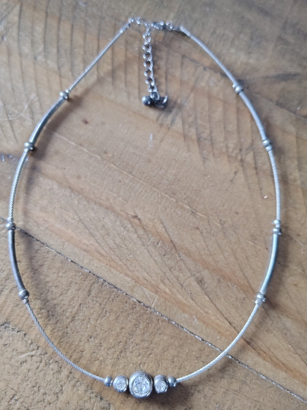 Women's Silver-Tone Necklace with Center Crystal Accent